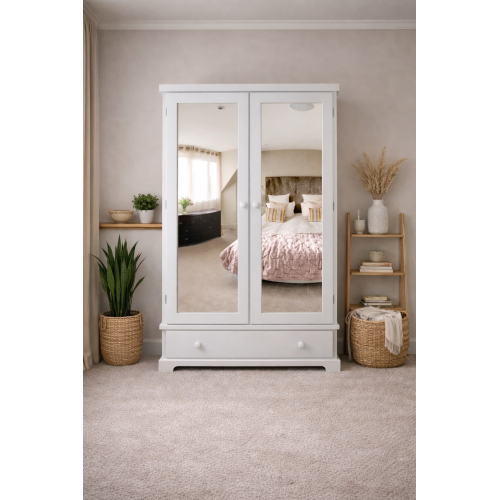 HADRIAN SOLID PINE 1 DRAWER DOUBLE MIRRORED WARDROBE