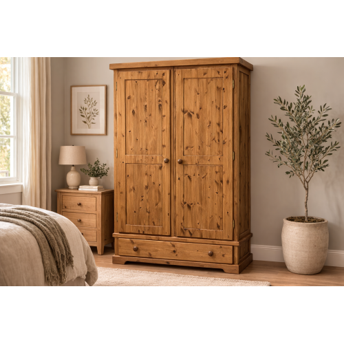 HADRIAN SOLID PINE 1 DRAWER LARGE WARDROBE- NO MIRRORED DOORS
