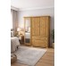 HADRIAN SOLID PINE 3 DRAWER TRIPLE FULL MIRRORED WARDROBE IN LIGHT ANTIQUE WAX