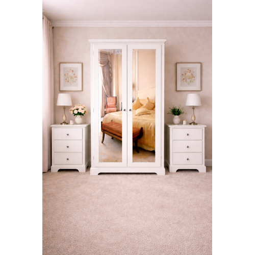 HADRIAN DOUBLE MIRRORED LADIES 3 PIECE BEDROOM SET IN WHITE HADRIAN DOUBLE MIRRORED LADIES 3 PIECE BEDROOM SET IN WHITE