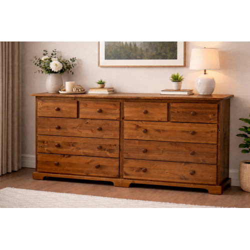 HADRIAN SOLID PINE 4+6 DRAWER CHEST IN GOLDEN OAK POLISHED