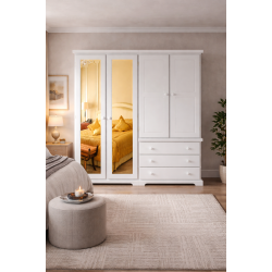 HADRIAN SOLID PINE 4 DOOR 3 DRAWER WARDROBE MIRRORED WHITE