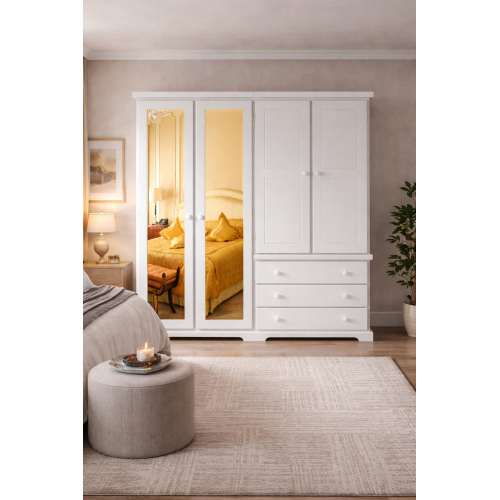 HADRIAN SOLID PINE 4 DOOR 3 DRAWER WARDROBE MIRRORED WHITE HADRIAN SOLID PINE 4 DOOR 3 DRAWER WARDROBE MIRRORED WHITE