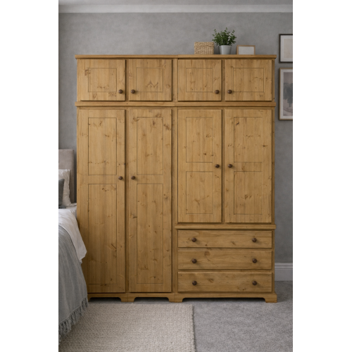 HADRIAN SOLID PINE 4 DOOR 3 DRAWER WARDROBE WITH TOPBOX HADRIAN SOLID PINE 4 DOOR 3 DRAWER WARDROBE WITH TOPBOX
