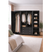HADRIAN SOLID PINE 4 DOOR 3 DRAWER MIRRORED WARDROBE WITH BOOKCASE IN BLACK