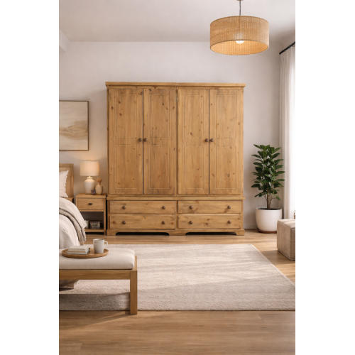 HADRIAN SOLID PINE 4 DRAWER AND 4 DOOR WARDROBE IN LIGHT OAK WAX HADRIAN SOLID PINE 4 DRAWER AND 4 DOOR WARDROBE IN LIGHT OAK WAX