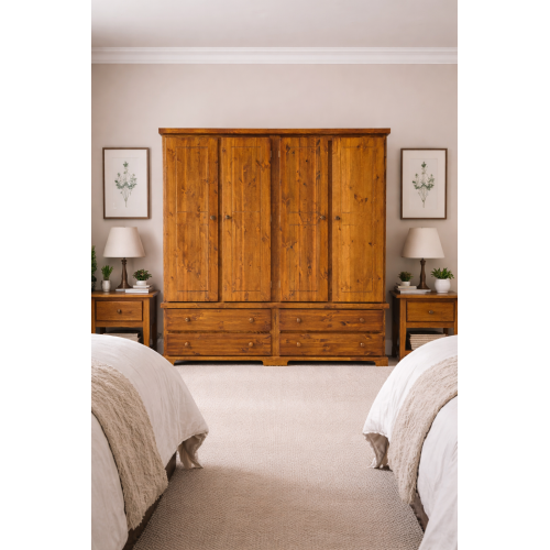 HADRIAN SOLID PINE 4 DRAWER AND 4 DOOR WARDROBE IN GOLDEN OAK