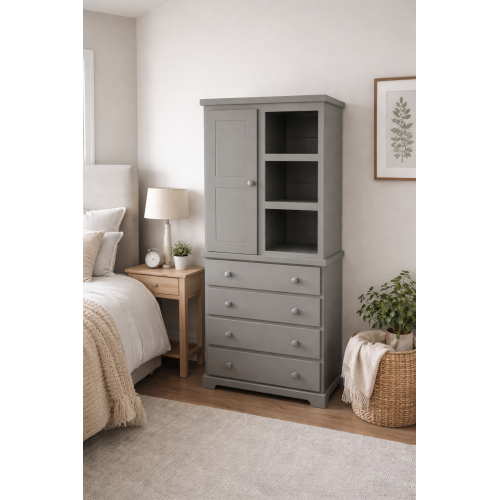 HADRIAN SOLID PINE 1 DOOR 4 DRAWER WARDROBE WITH OPEN SHELVES