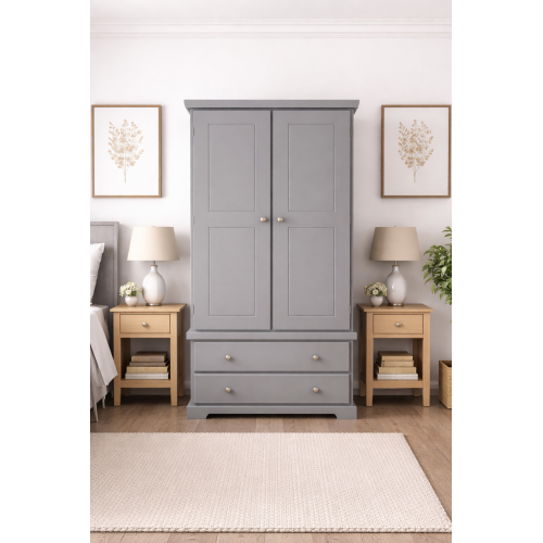 HADRIAN SOLID PINE GENTS 2 DRAWER WARDROBE IN GREY
