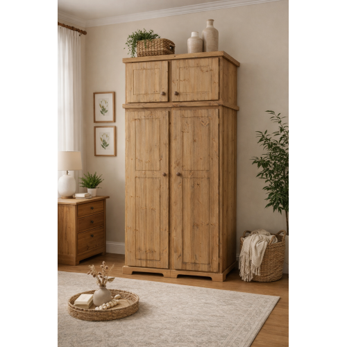 HADRIAN SOLID PINE 2 DOOR FULL HANGING WARDROBE WITH TOPBOX