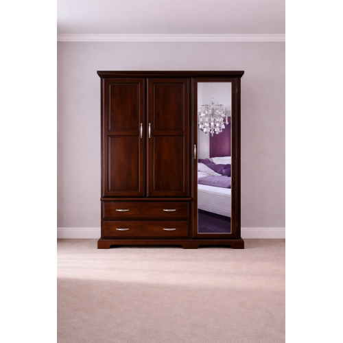 HADRIAN SOLID PINE TRIPLE FULL MIRRORED WARDROBE IN DARK OAK POLISHED