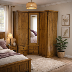 TIBERIUS PINE MIRRORED SHELVED WARDROBE