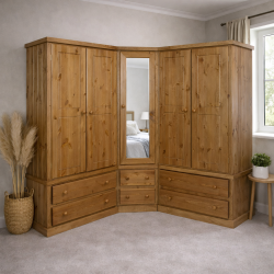 TIBERIUS 5 DOOR MIRRORED SOLID PINE WARDROBE