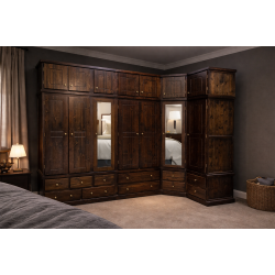 TIBERIUS SOLID PINE  7 DOOR 11 DRAWER MIRRORED WARDROBE WITH TOPBOX