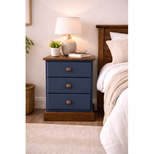 GALLUS 3 DRAWER BEDSIDE IN DARK BLUE