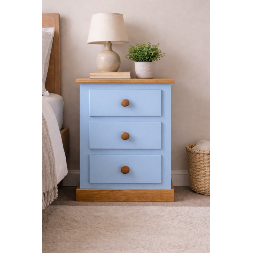 GALLUS 3 DRAWER BEDSIDE IN SKY BLUE