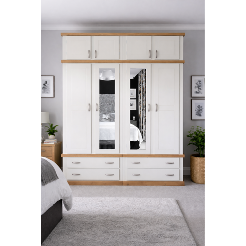 GALLUS 4 DOOR 4 DRAWER DOUBLE MIRRORED WARDROBE WITH TOPBOX GALLUS 4 DOOR 4 DRAWER DOUBLE MIRRORED WARDROBE WITH TOPBOX
