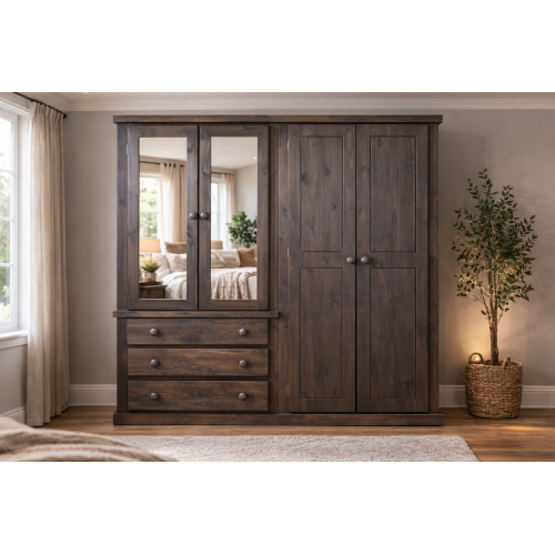NUMERIAN PINE QUAD 4 DOOR 3 DRAWER MIRRORED WARDROBE