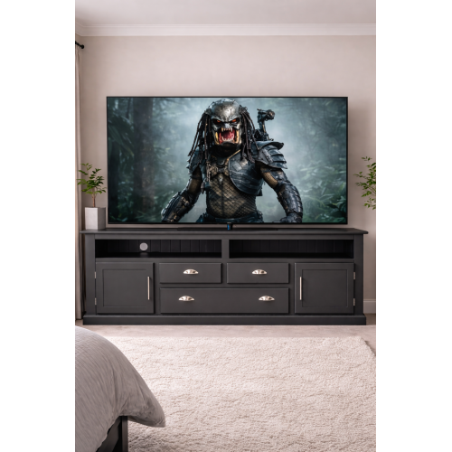 NUMERIAN SOLID PINE 2 DOOR 3 DRAWER TV CABINET DARK GREY