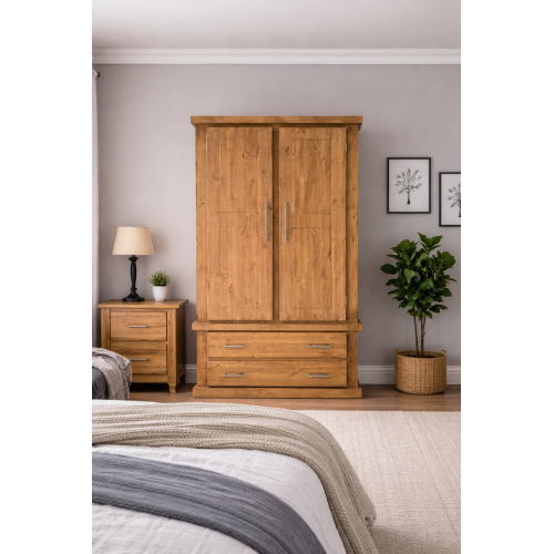 NUMERIAN GENTS SOLID PINE 2 DRAWER WARDROBE IN LIGHT OAK