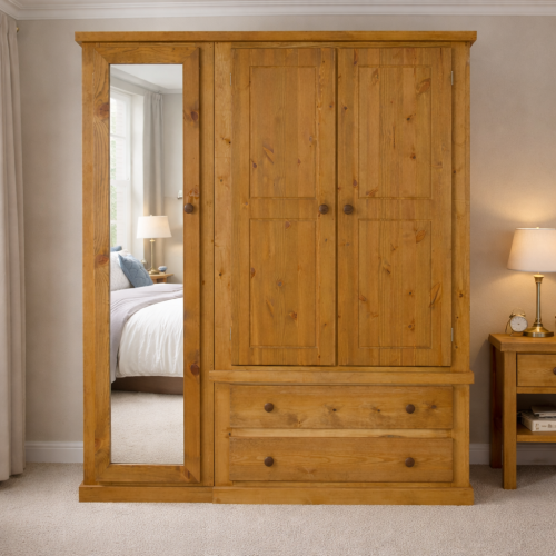 NUMERIAN PINE TRIPLE FULL MIRRORED WARDROBE NUMERIAN PINE TRIPLE FULL MIRRORED WARDROBE