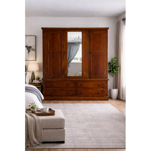 NUMERIAN PINE TRIPLE 4 DRAWER MIRRORED WARDROBE NUMERIAN PINE TRIPLE 4 DRAWER MIRRORED WARDROBE