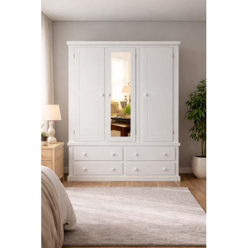 NUMERIAN PINE TRIPLE 4 DRAWER MIRRORED WARDROBE
