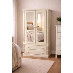 VALERIAN SOLID PINE 2 DRAWER DOUBLE MIRRORED WARDROBE