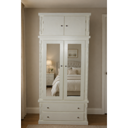 VALERIAN SOLID PINE 2 DRAWER DOUBLE MIRRORED WARDROBE WITH TOPBOX
