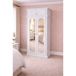 VALERIAN SOLID PINE 2 DOOR DOUBLE MIRRORED FULL HANGING WARDROBE WITH TOPBOX