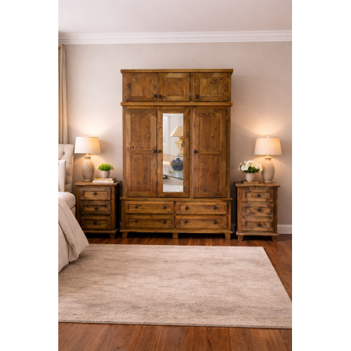 NERO SOLID PINE TRIPLE  3 PIECE BEDROOM SET IN LIGHT OAK WAX