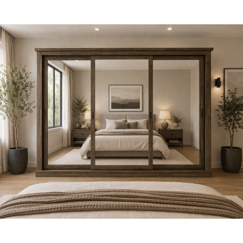 COMMODUS SUPER SLIDER 3 DOOR WARDROBE IN MEDIUM OAK WAX