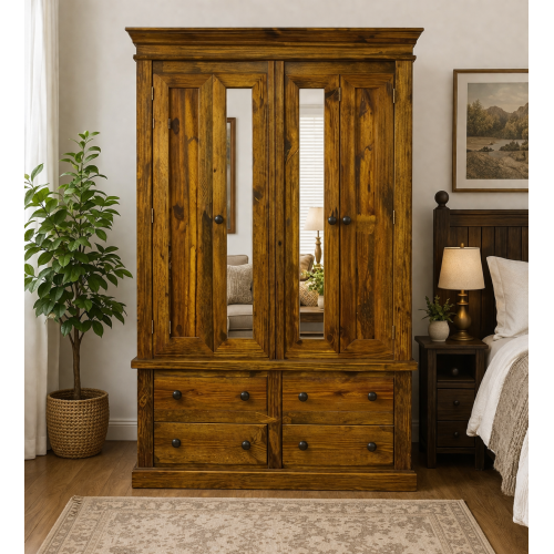 AUGUSTUS SOLID PINE QUAD 4 DRAWER WARDROBE