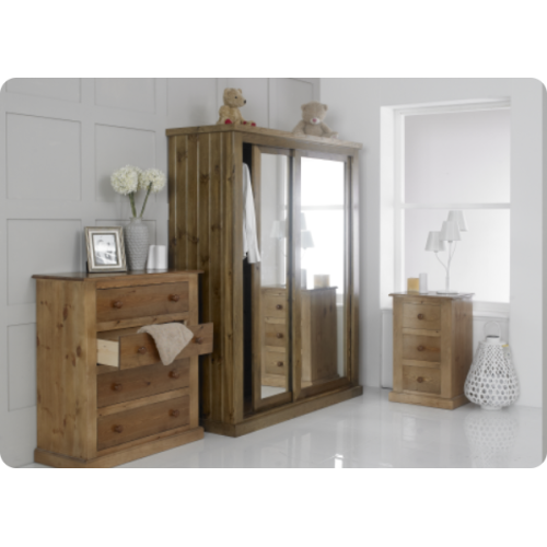 COMMODUS SLIDER SOLID PINE DOUBLE MIRRORED 3 PIECE SET