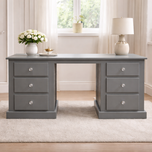 NUMERIAN SOLID PINE 6 DRAWER DRESSING TABLE GREY