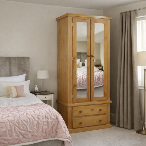 NUMERIAN SOLID PINE DOUBLE MIRRORED SLIM SHELVED GENTS WARDROBE