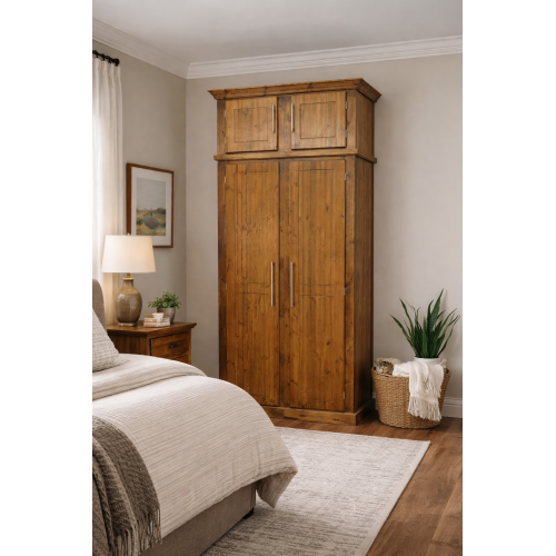 NUMERIAN SOLID PINE FULL HANGING LADIES SHELVED WARDROBE WITH TOPBOX NUMERIAN SOLID PINE FULL HANGING LADIES SHELVED WARDROBE WITH TOPBOX